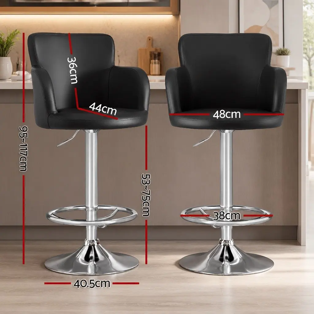Bar Stools Swivel Adjustable Height PU Leather Black 2 Piece