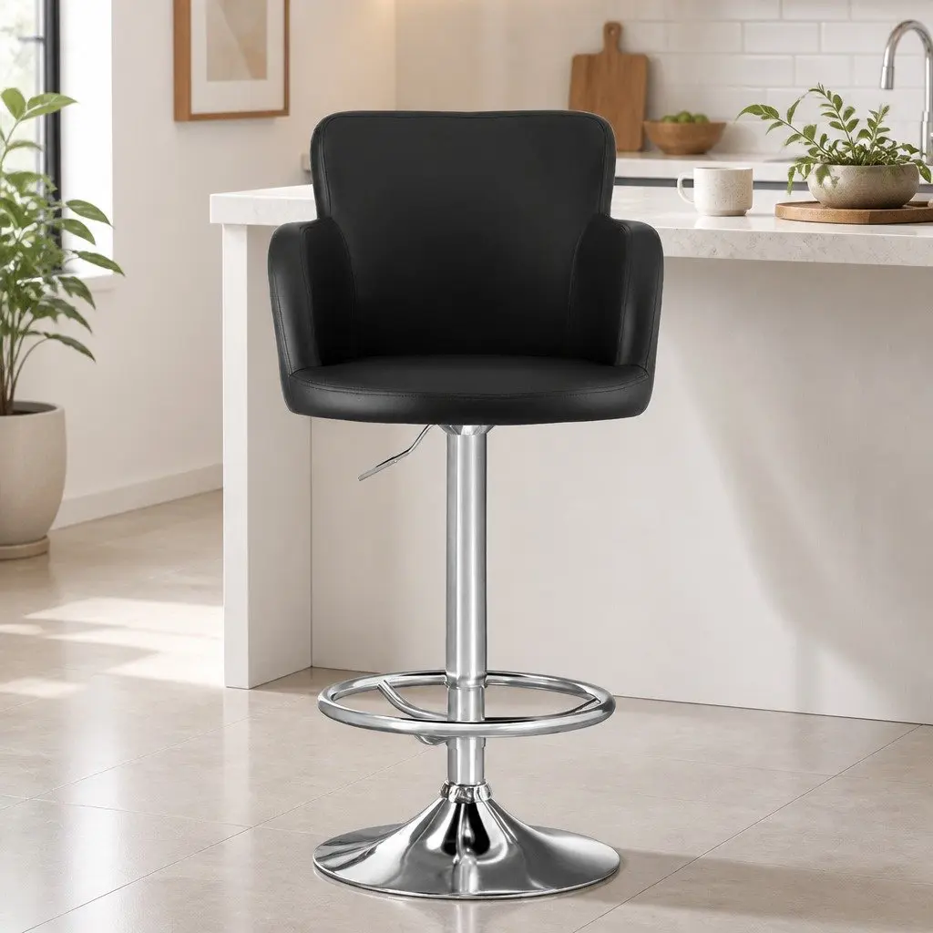 Bar Stools Swivel Adjustable Height PU Leather Black 2 Piece