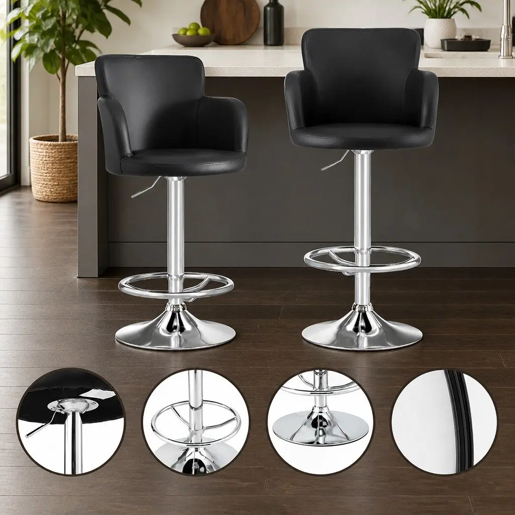Bar Stools Swivel Adjustable Height PU Leather Black 2 Piece
