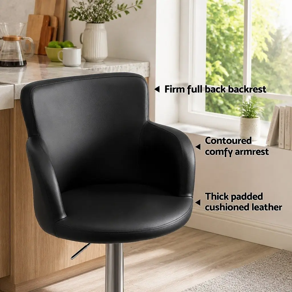 Bar Stools Swivel Adjustable Height PU Leather Black 2 Piece