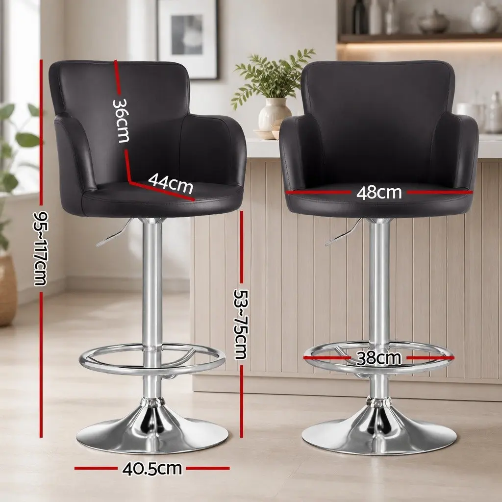 2x Bar Stools Swivel Counter Height Adjustable Gas Lift PU Leather Seating Brown