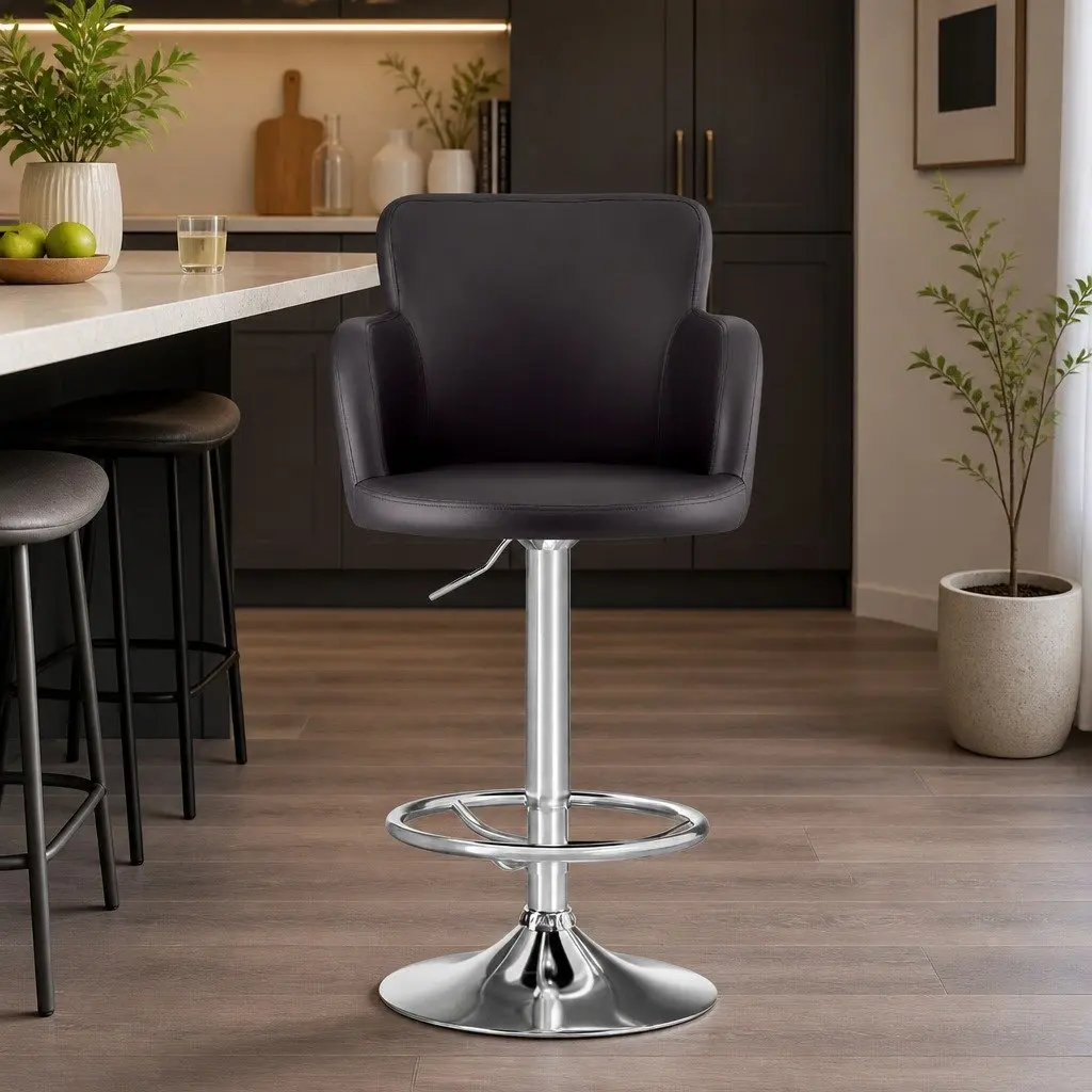 2x Bar Stools Swivel Counter Height Adjustable Gas Lift PU Leather Seating Brown