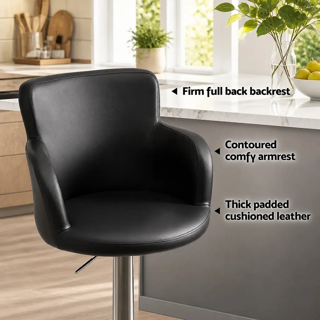 2x Bar Stools Swivel Counter Height Adjustable Gas Lift PU Leather Seating Brown