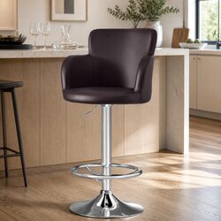 Set of 4 Adjustable Height Swivel Bar Stools in Brown