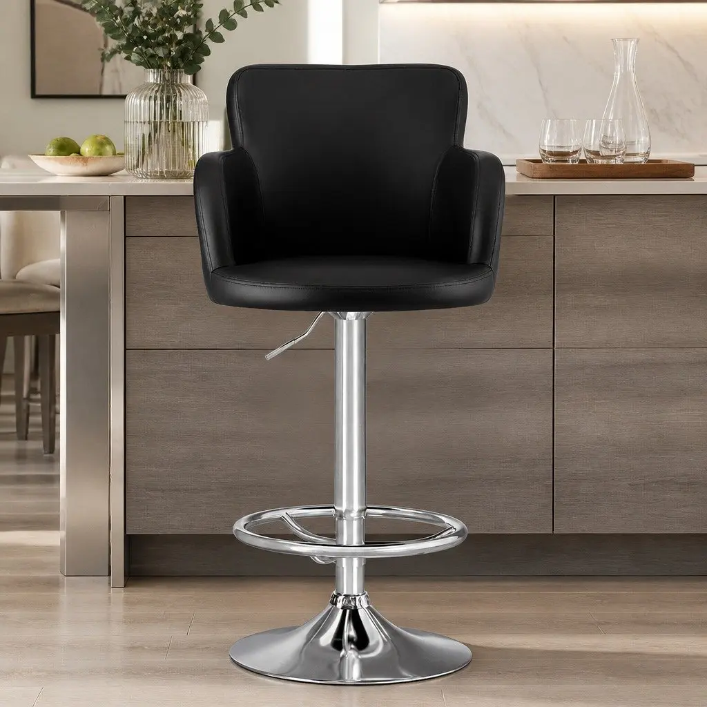 Black PU Leather Adjustable Gas Lift Bar Stool