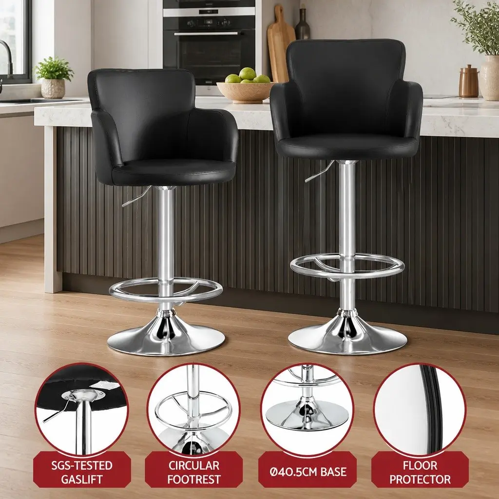 Black PU Leather Adjustable Gas Lift Bar Stool
