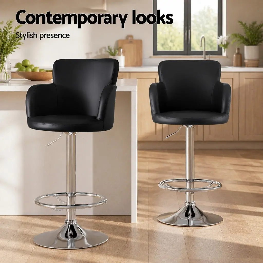 Black PU Leather Adjustable Gas Lift Bar Stool