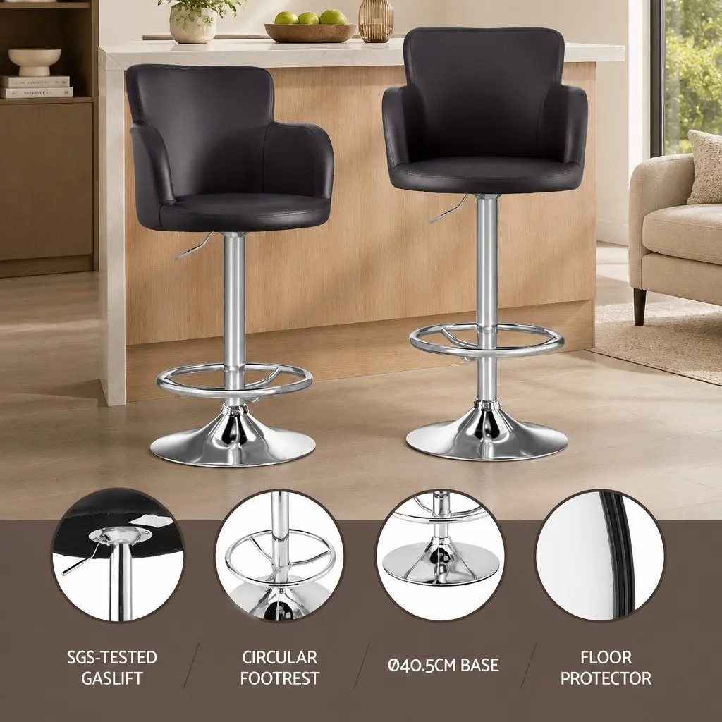 Brown PU Leather Swivel Bar Stools