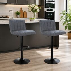 Set of 2 Vintage Leather Bar Stools in Grey