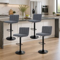 Set of 4 Grey Vintage Leather Bar Stools