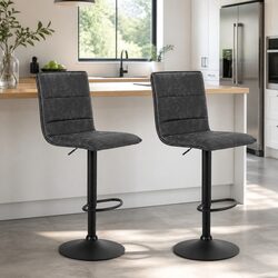 Height Adjustable Grey Vintage PU Leather Bar Stools