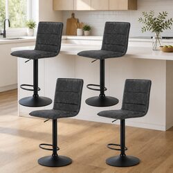 Vintage Grey Bar Stools Set of 4 with Comfort Backrest