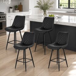 Set of 4 Elegant Bar Stools in Black PU Leather