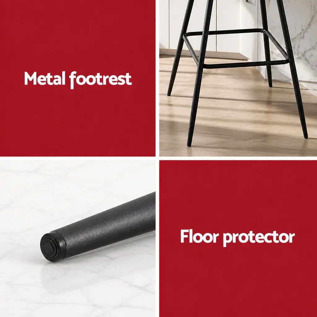 Bar Stools Diamond Black PU Leather Counter Height Set of 4 Metal Frame