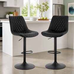 Durable Set of 2 Black Bar Stools with Swivel Seat