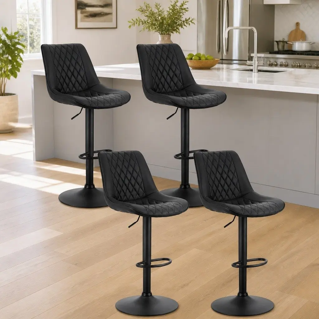 Bar Stools Set of 4 Swivel Gas Lift Kitchen Counter Chair Black Diamond Design