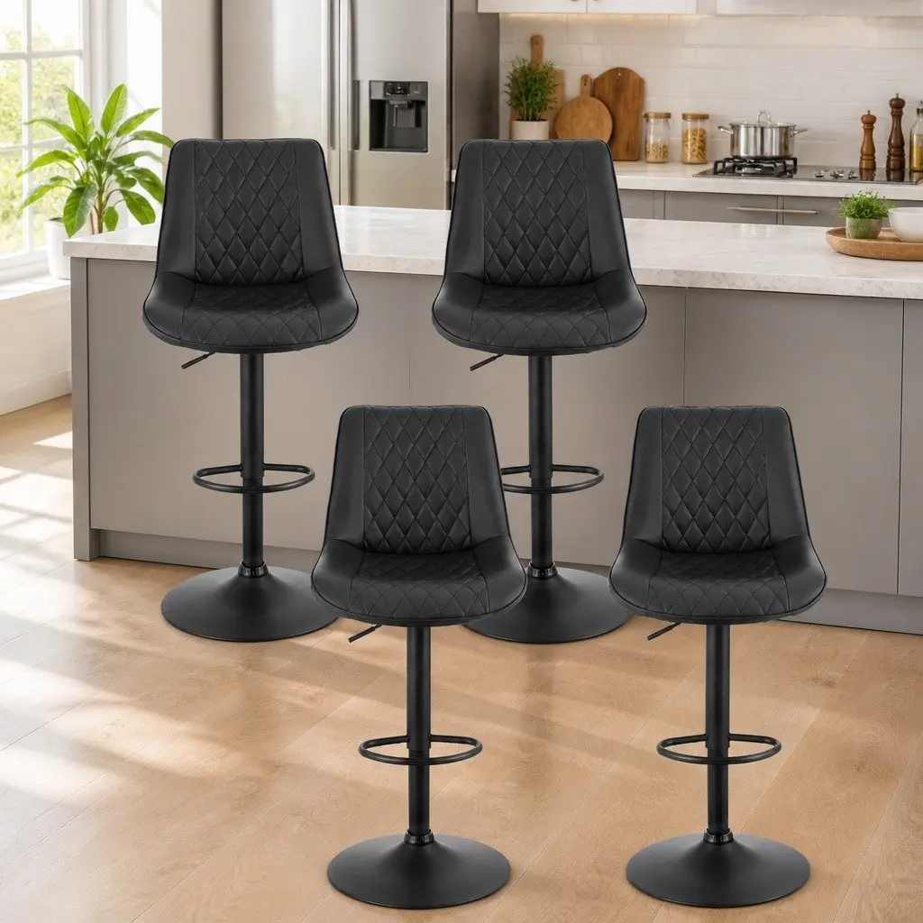 Bar Stools Set of 4 Swivel Gas Lift Kitchen Counter Chair Black Diamond Design