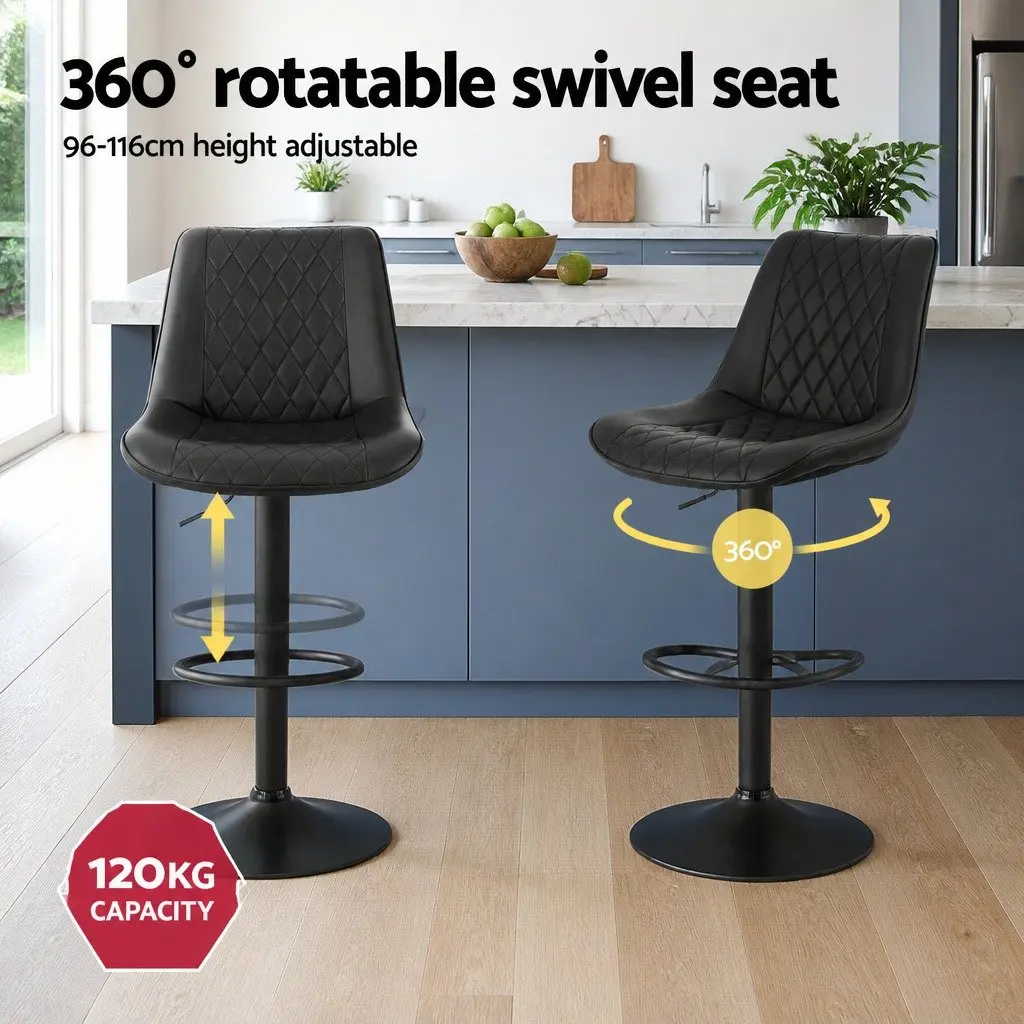 Bar Stools Set of 4 Swivel Gas Lift Kitchen Counter Chair Black Diamond Design