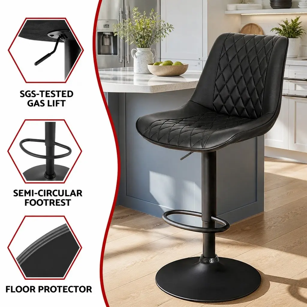 Bar Stools Set of 4 Swivel Gas Lift Kitchen Counter Chair Black Diamond Design
