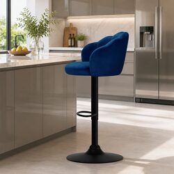Elegant Blue Velvet Bar Stools with Gas Lift and Swivel