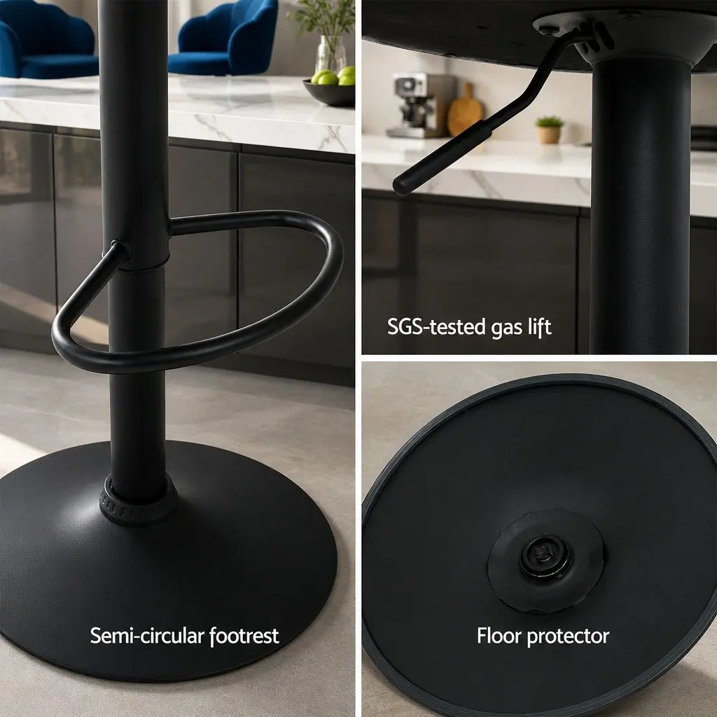 Blue Velvet Bar Stools with Gas Lift and Swivel