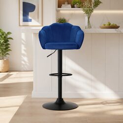 Set of 4 Velvet Blue Clam Shell Design Bar Stools