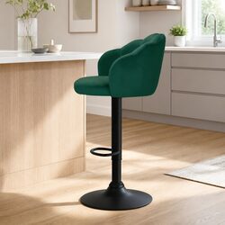 Set of 2 Green Velvet Gas Lift Bar Stools