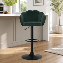 Set of 4 Green Velvet Gas Lift Swivel Bar Stools
