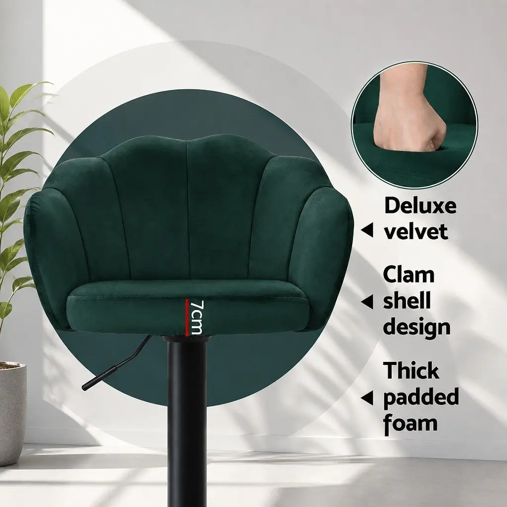 Set of 4 Green Velvet Gas Lift Swivel Bar Stools