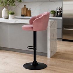 Pink Velvet Clam Shell Design Bar Stools Set