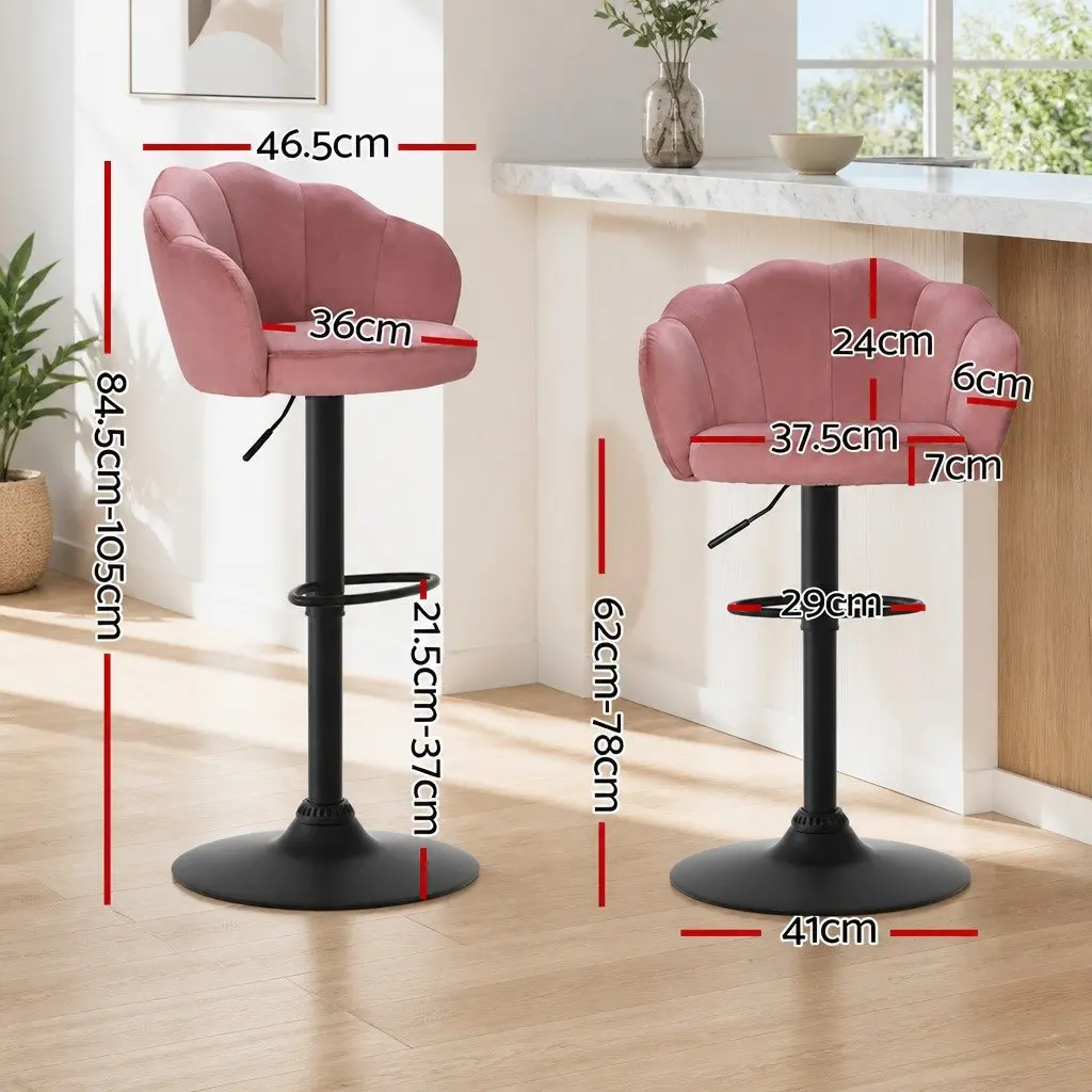Pink Velvet Bar Stools Gas Lift 4 Pack for Kitchen
