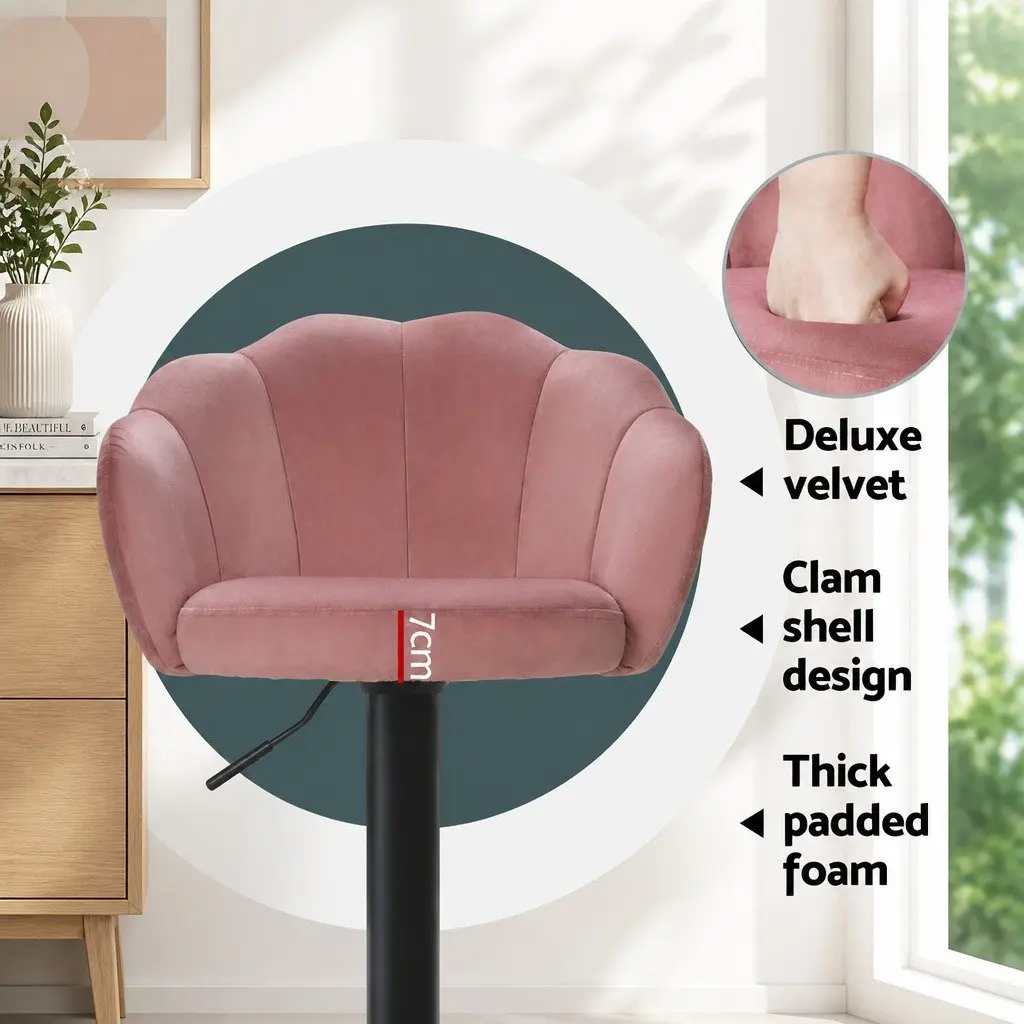 Pink Velvet Bar Stools Gas Lift 4 Pack for Kitchen