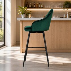 Velvet Green Bar Stools with Metal Legs – 2 Pack