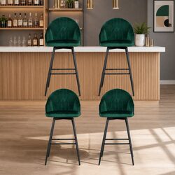 Velvet Green Bar Stools Set of 4 with Swivel Design