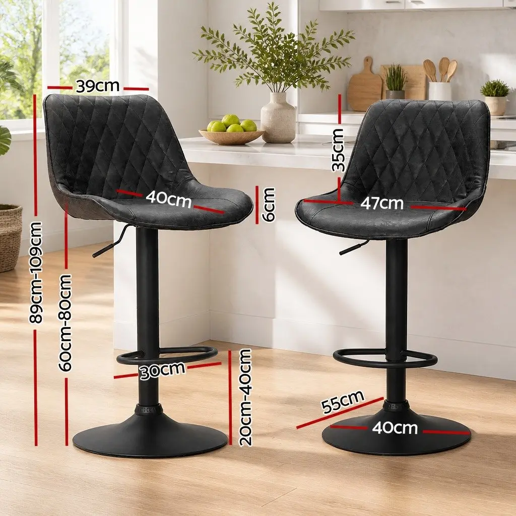 Bar Stools Set of 4 Gas Lift Swivel Vintage Leather Black Kitchen Dining