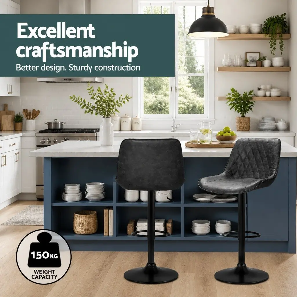 Bar Stools Set of 4 Gas Lift Swivel Vintage Leather Black Kitchen Dining