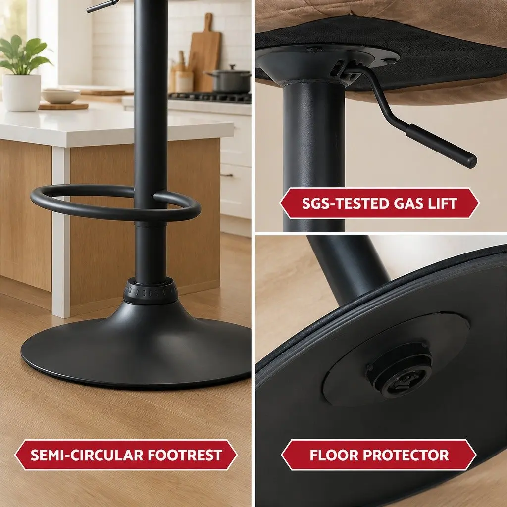 Bar Stools Set of 2 Gas Lift Adjustable Height Swivel Seat Vintage Brown