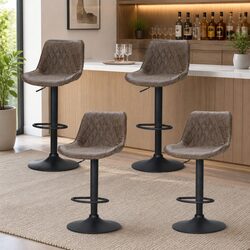 Set of 4 Vintage Brown Gas Lift Bar Stools