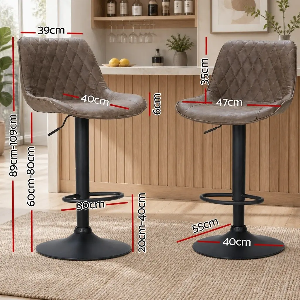 Bar Stools Vintage Brown Set of 4 Swivel Height Adjustable PU Leather Seat