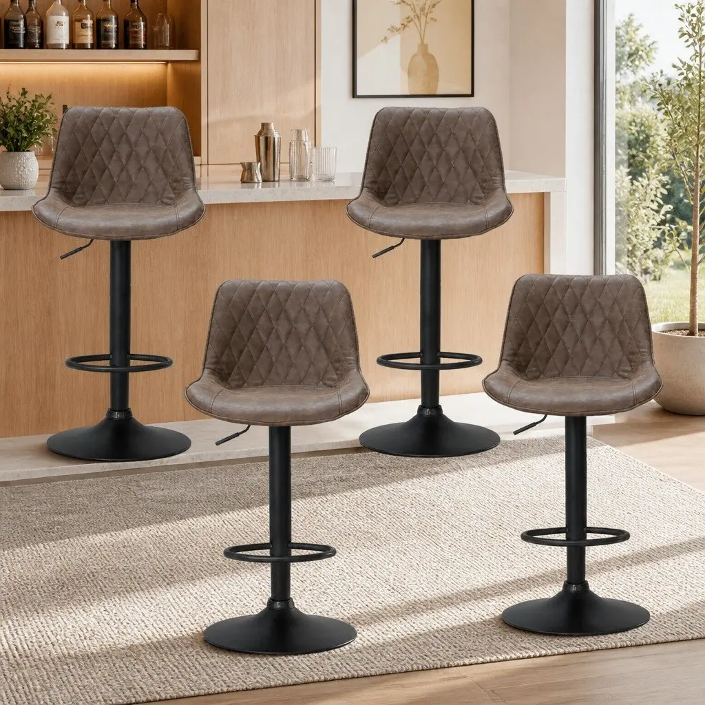 Bar Stools Vintage Brown Set of 4 Swivel Height Adjustable PU Leather Seat