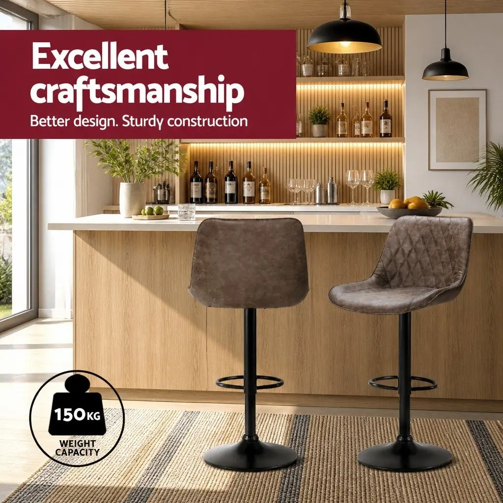 Bar Stools Vintage Brown Set of 4 Swivel Height Adjustable PU Leather Seat