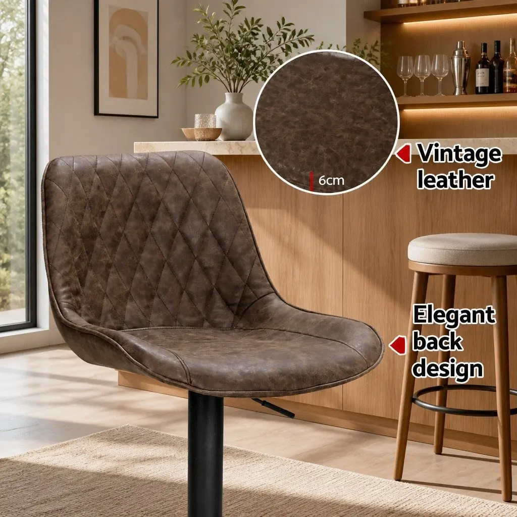 Bar Stools Vintage Brown Set of 4 Swivel Height Adjustable PU Leather Seat