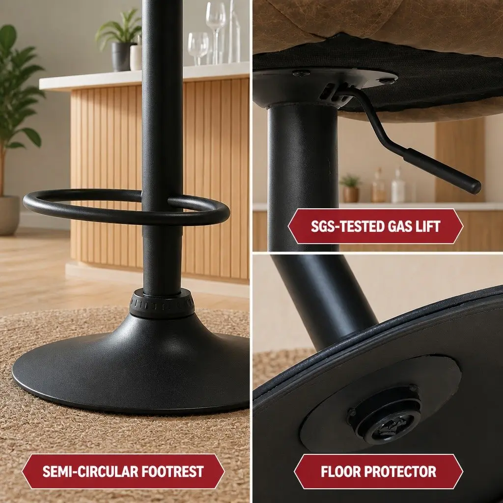 Bar Stools Vintage Brown Set of 4 Swivel Height Adjustable PU Leather Seat