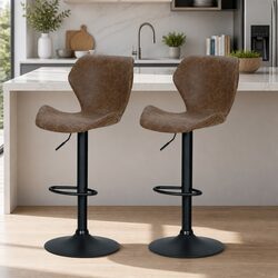 Vintage Brown Adjustable Bar Stools with Swivel Functionality
