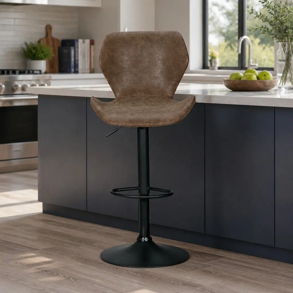 Vintage Brown Adjustable Bar Stools with Swivel Functionality