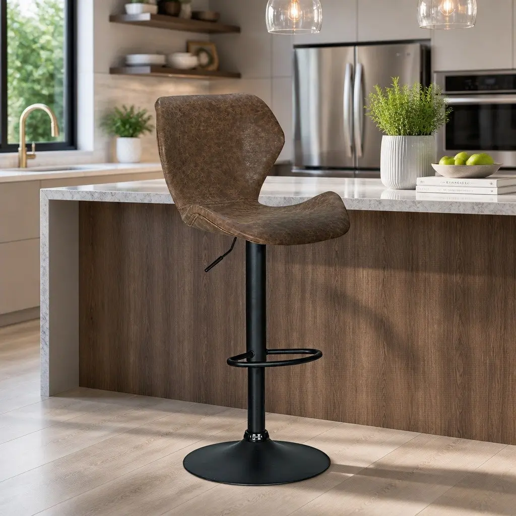 Vintage Brown Adjustable Bar Stools with Swivel Functionality