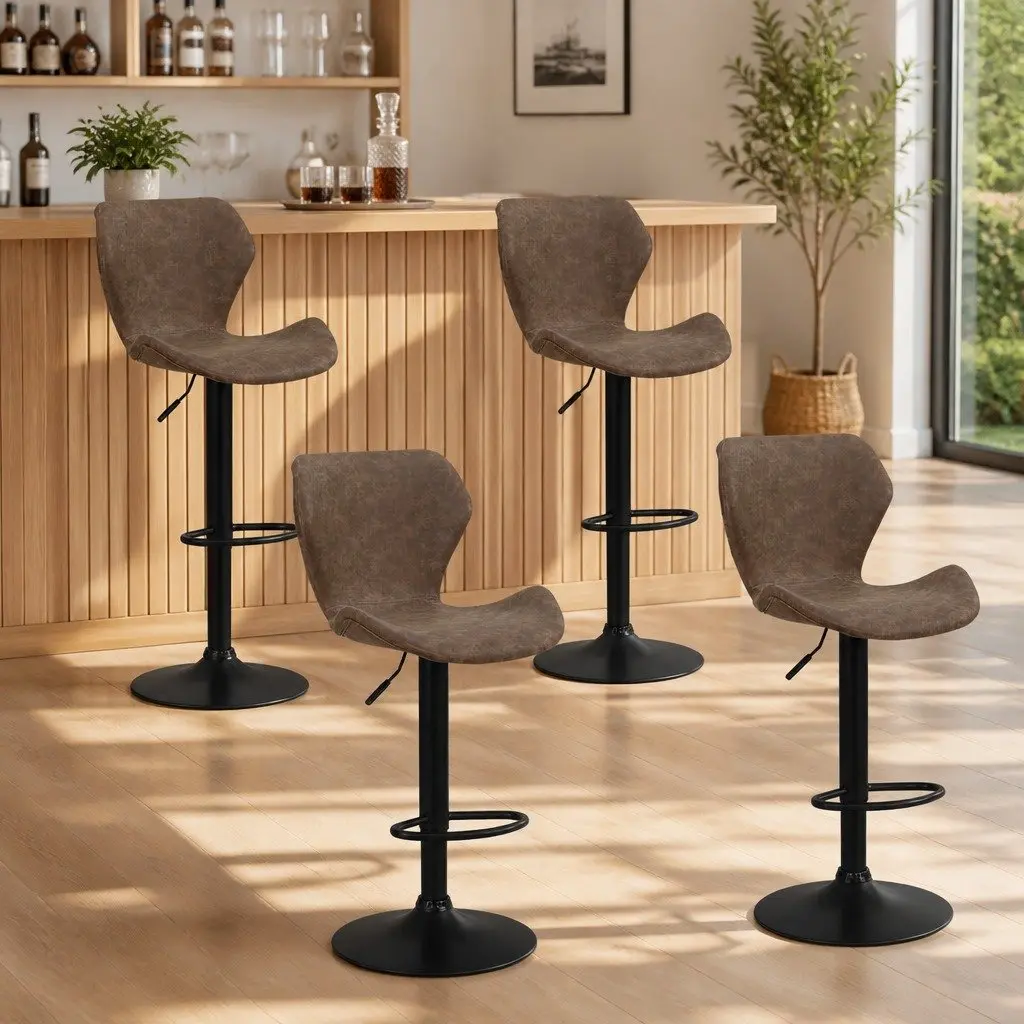 Bar Stools Vintage Brown Swivel Adjustable Height PU Leather Set of 4