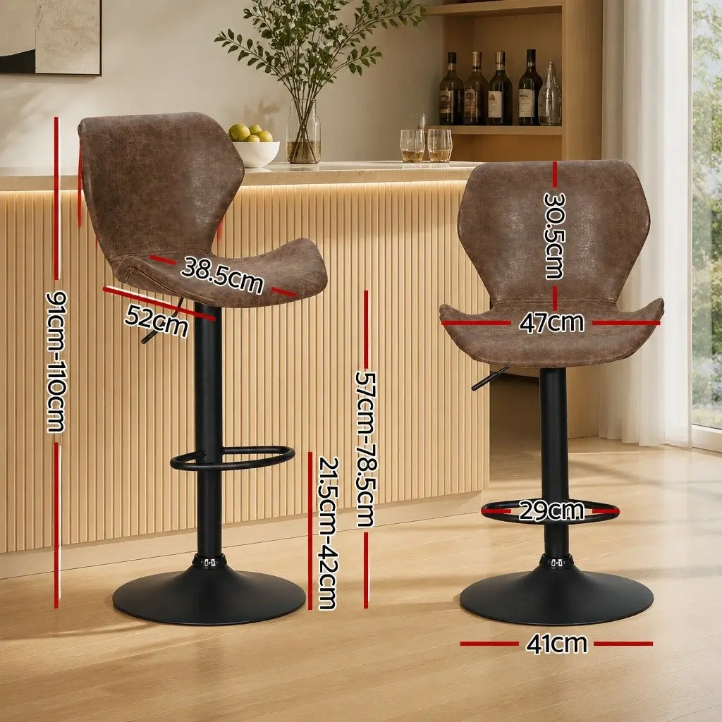 Bar Stools Vintage Brown Swivel Adjustable Height PU Leather Set of 4