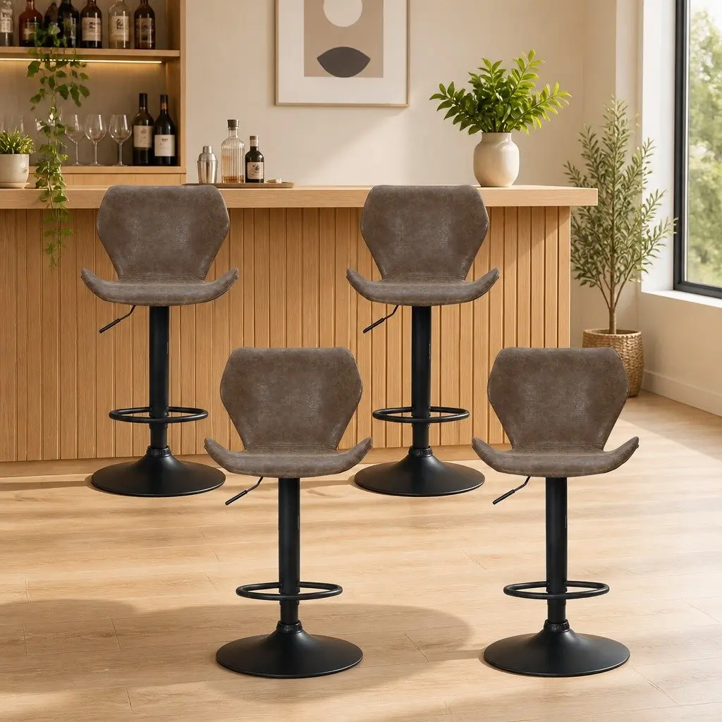 Bar Stools Vintage Brown Swivel Adjustable Height PU Leather Set of 4