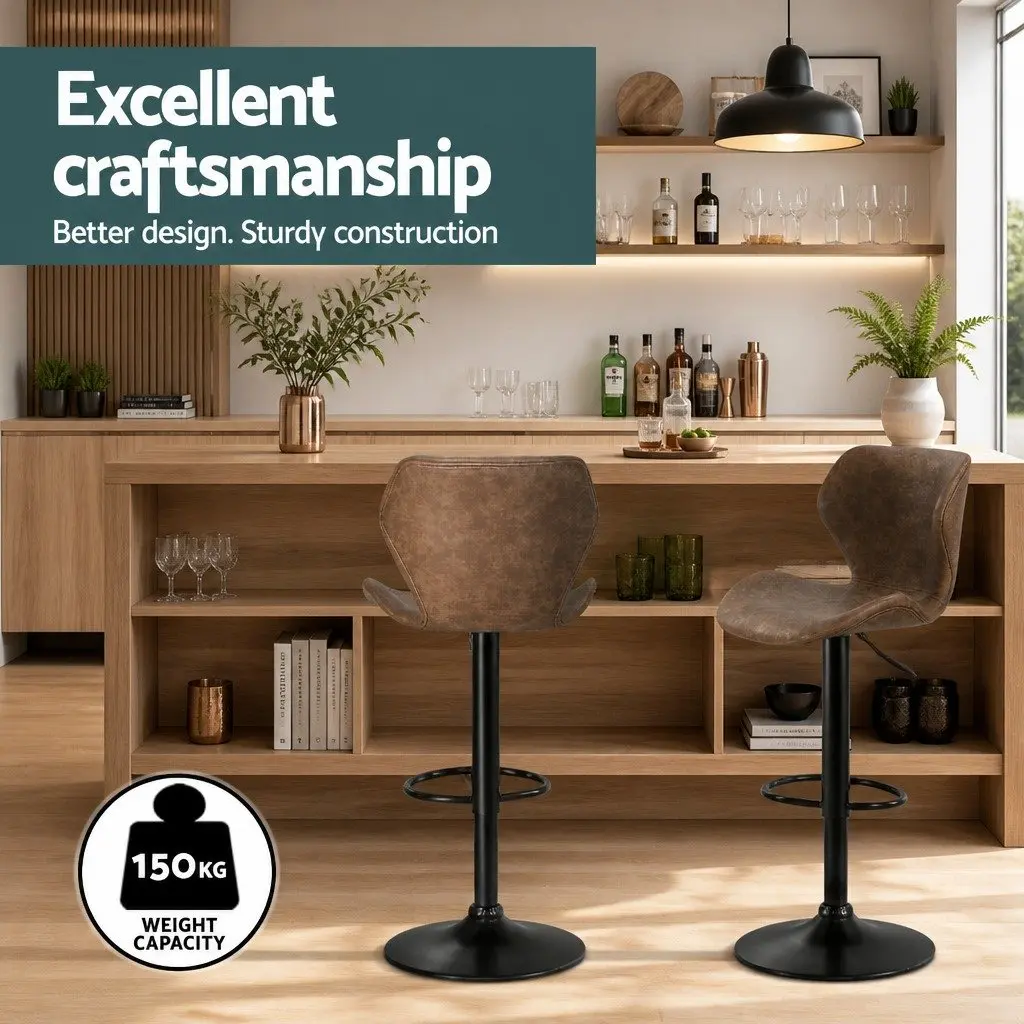 Bar Stools Vintage Brown Swivel Adjustable Height PU Leather Set of 4